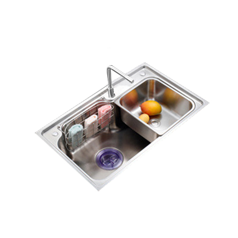 Stainless Steel Kitchen Sink 2 Holes Overflow Hole Design Drop-In Kitchen Sink 31"L x 19"W x 9"H Sink with Faucet Square Faucet Clearhalo 'Home Improvement' 'home_improvement' 'home_improvement_kitchen_sinks' 'Kitchen Remodel & Kitchen Fixtures' 'Kitchen Sinks & Faucet Components' 'Kitchen Sinks' 'kitchen_sinks' 6916634