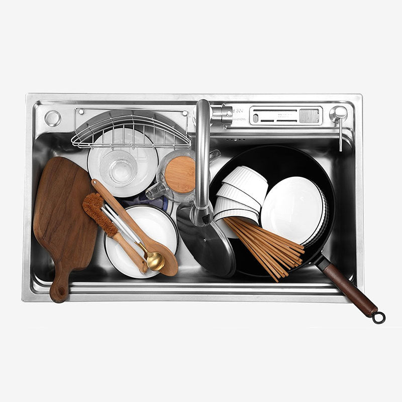 Stainless Steel Kitchen Sink 2 Holes Overflow Hole Design Drop-In Kitchen Sink Clearhalo 'Home Improvement' 'home_improvement' 'home_improvement_kitchen_sinks' 'Kitchen Remodel & Kitchen Fixtures' 'Kitchen Sinks & Faucet Components' 'Kitchen Sinks' 'kitchen_sinks' 6916638