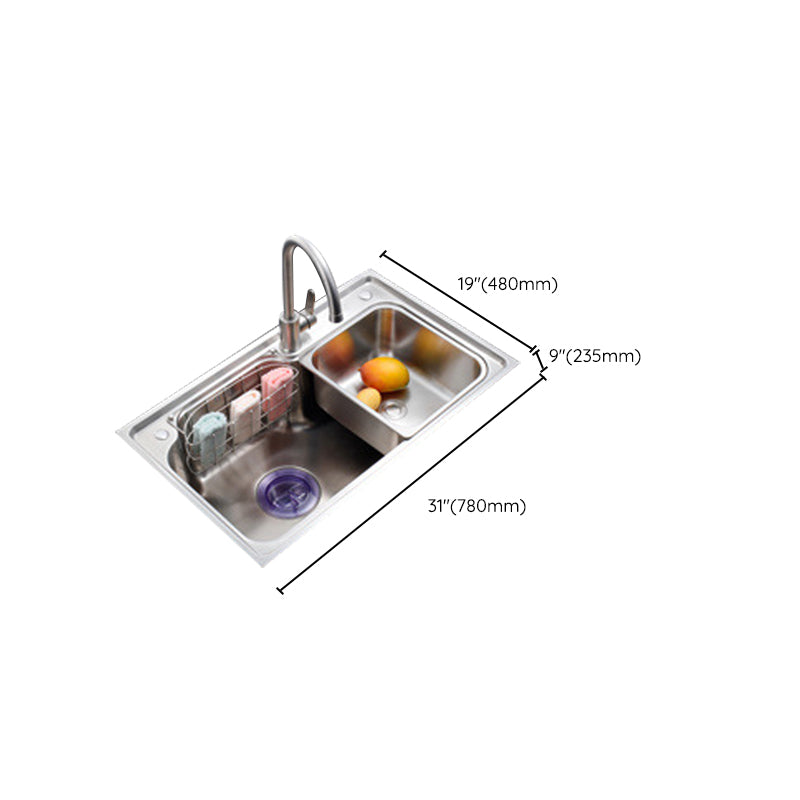 Stainless Steel Kitchen Sink 2 Holes Overflow Hole Design Drop-In Kitchen Sink Clearhalo 'Home Improvement' 'home_improvement' 'home_improvement_kitchen_sinks' 'Kitchen Remodel & Kitchen Fixtures' 'Kitchen Sinks & Faucet Components' 'Kitchen Sinks' 'kitchen_sinks' 6916652