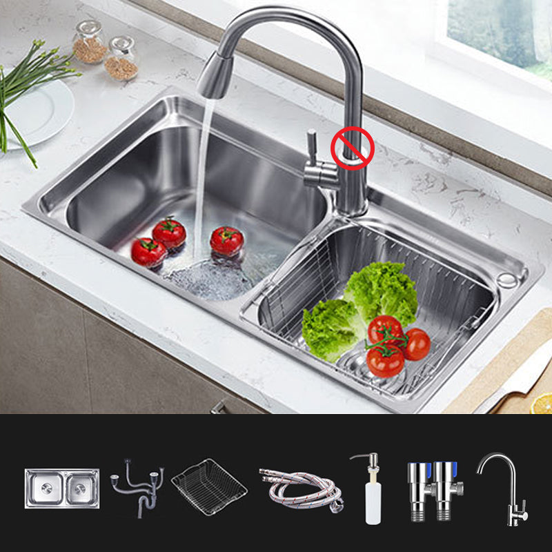 Kitchen Sink Stainless Steel Drop-In Noise-cancelling Design Kitchen Double Sink Sink with Faucet Round Faucet Clearhalo 'Home Improvement' 'home_improvement' 'home_improvement_kitchen_sinks' 'Kitchen Remodel & Kitchen Fixtures' 'Kitchen Sinks & Faucet Components' 'Kitchen Sinks' 'kitchen_sinks' 6916657