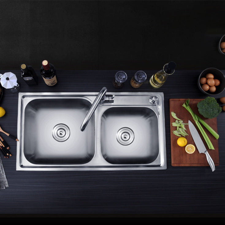 Kitchen Sink Stainless Steel Drop-In Noise-cancelling Design Kitchen Double Sink Clearhalo 'Home Improvement' 'home_improvement' 'home_improvement_kitchen_sinks' 'Kitchen Remodel & Kitchen Fixtures' 'Kitchen Sinks & Faucet Components' 'Kitchen Sinks' 'kitchen_sinks' 6916658