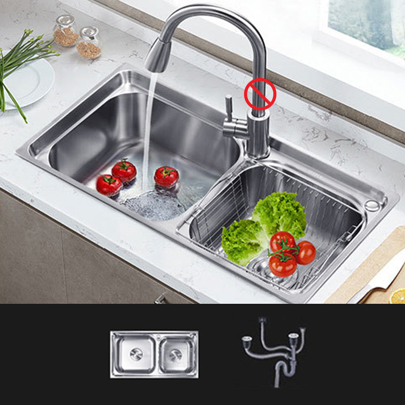 Kitchen Sink Stainless Steel Drop-In Noise-cancelling Design Kitchen Double Sink Sink Only None Clearhalo 'Home Improvement' 'home_improvement' 'home_improvement_kitchen_sinks' 'Kitchen Remodel & Kitchen Fixtures' 'Kitchen Sinks & Faucet Components' 'Kitchen Sinks' 'kitchen_sinks' 6916659