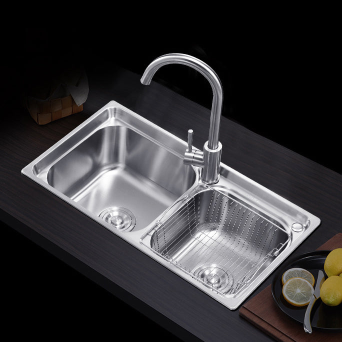 Kitchen Sink Stainless Steel Drop-In Noise-cancelling Design Kitchen Double Sink 32"L x 17"W x 8"H Sink with Faucet Round Faucet Clearhalo 'Home Improvement' 'home_improvement' 'home_improvement_kitchen_sinks' 'Kitchen Remodel & Kitchen Fixtures' 'Kitchen Sinks & Faucet Components' 'Kitchen Sinks' 'kitchen_sinks' 6916660