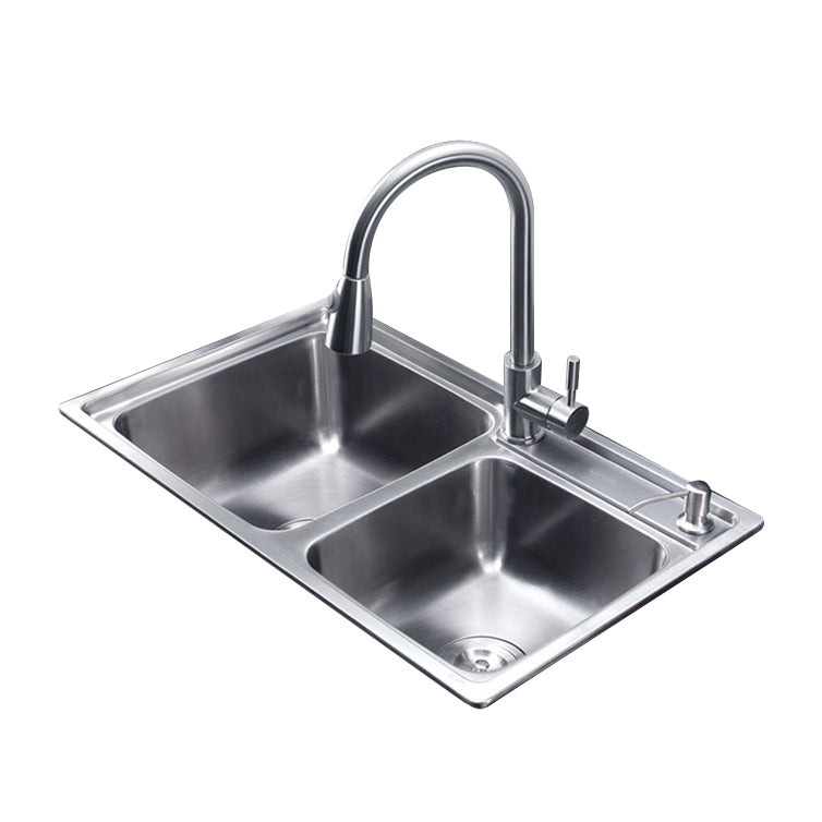 Kitchen Sink Stainless Steel Drop-In Noise-cancelling Design Kitchen Double Sink Clearhalo 'Home Improvement' 'home_improvement' 'home_improvement_kitchen_sinks' 'Kitchen Remodel & Kitchen Fixtures' 'Kitchen Sinks & Faucet Components' 'Kitchen Sinks' 'kitchen_sinks' 6916662