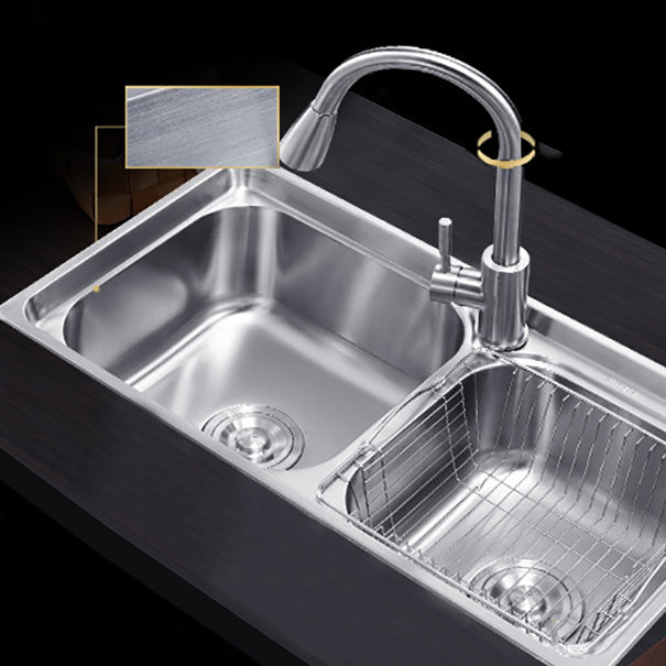 Kitchen Sink Stainless Steel Drop-In Noise-cancelling Design Kitchen Double Sink Clearhalo 'Home Improvement' 'home_improvement' 'home_improvement_kitchen_sinks' 'Kitchen Remodel & Kitchen Fixtures' 'Kitchen Sinks & Faucet Components' 'Kitchen Sinks' 'kitchen_sinks' 6916666