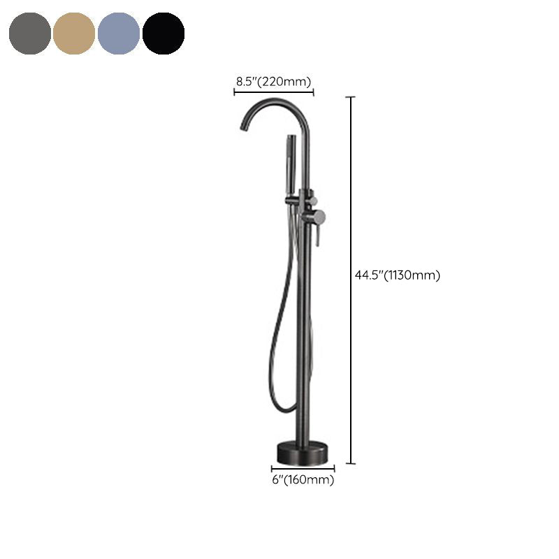 Floor Mounted Metal Freestanding Tub Filler Hand Shower Freestanding Faucet Clearhalo 'Bathroom Remodel & Bathroom Fixtures' 'Bathtub Faucets' 'bathtub_faucets' 'Home Improvement' 'home_improvement' 'home_improvement_bathtub_faucets' 6917853