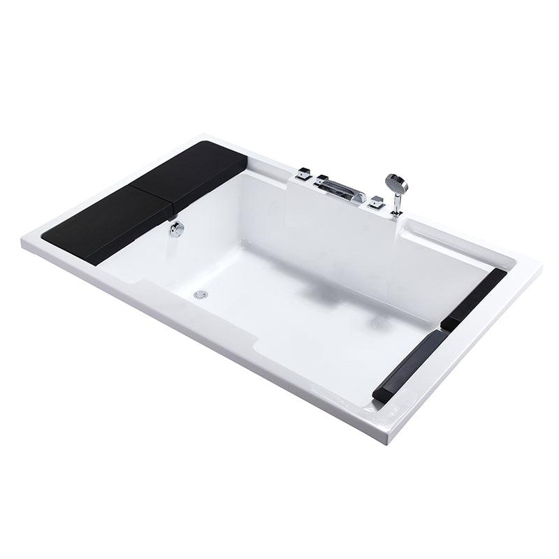Modern Freestanding Bath Acrylic Soaking Square Back to Wall Bathtub 67"L x 47"W x 24"H Drop-In Tub with Silver 5-Piece Set Clearhalo 'Bathroom Remodel & Bathroom Fixtures' 'Bathtubs' 'Home Improvement' 'home_improvement' 'home_improvement_bathtubs' 'Showers & Bathtubs' 6921578