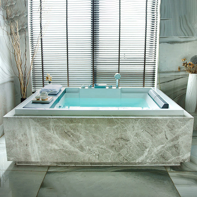 Modern Freestanding Bath Acrylic Soaking Square Back to Wall Bathtub 73"L x 47"W x 24"H Drop-In Tub with Silver 5-Piece Set Clearhalo 'Bathroom Remodel & Bathroom Fixtures' 'Bathtubs' 'Home Improvement' 'home_improvement' 'home_improvement_bathtubs' 'Showers & Bathtubs' 6921579