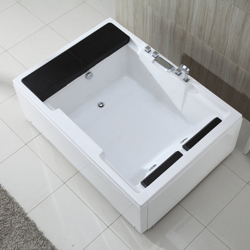 Modern Freestanding Bath Acrylic Soaking Square Back to Wall Bathtub Free Standing Tub with Silver 5-Piece Set Clearhalo 'Bathroom Remodel & Bathroom Fixtures' 'Bathtubs' 'Home Improvement' 'home_improvement' 'home_improvement_bathtubs' 'Showers & Bathtubs' 6921582