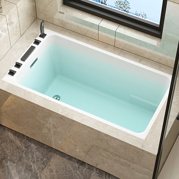 Rectangular Drop-in Acrylic Bathtub White Modern Back to Wall Bathtub Tub with Black 5-Piece Set Clearhalo 'Bathroom Remodel & Bathroom Fixtures' 'Bathtubs' 'Home Improvement' 'home_improvement' 'home_improvement_bathtubs' 'Showers & Bathtubs' 6921612