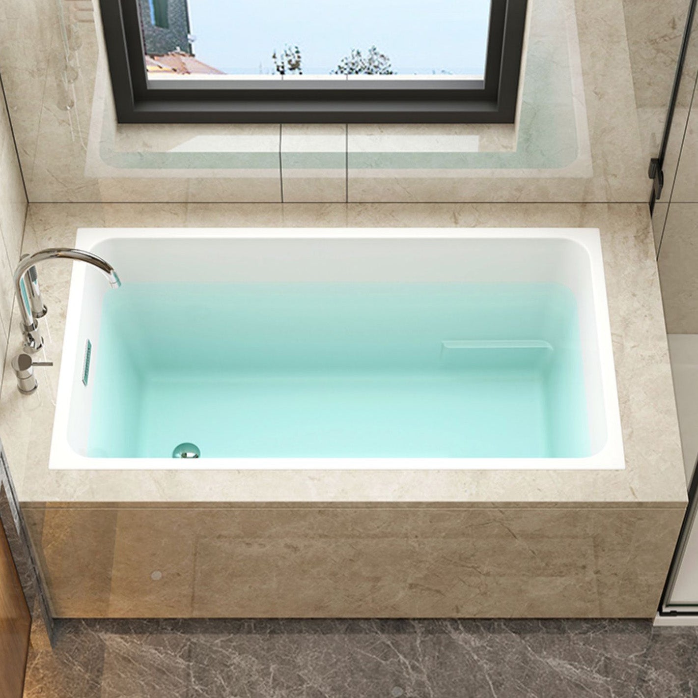 Rectangular Drop-in Acrylic Bathtub White Modern Back to Wall Bathtub Clearhalo 'Bathroom Remodel & Bathroom Fixtures' 'Bathtubs' 'Home Improvement' 'home_improvement' 'home_improvement_bathtubs' 'Showers & Bathtubs' 6921613