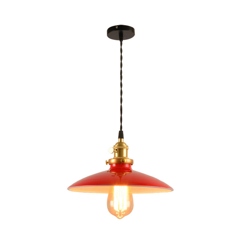 Industrial Style Bowl Pendant Lamp 10"/12.5" Wide 1 Light Metal Hanging Light in Black/White/Red over Table Red 10" 1 Clearhalo 'Art Deco Pendants' 'Black' 'Cast Iron' 'Ceiling Lights' 'Ceramic' 'Crystal' 'Industrial Pendants' 'Industrial' 'Metal' 'Middle Century Pendants' 'Pendant Lights' 'Pendants' 'Rustic Pendants' 'Tiffany' Lighting' 69233