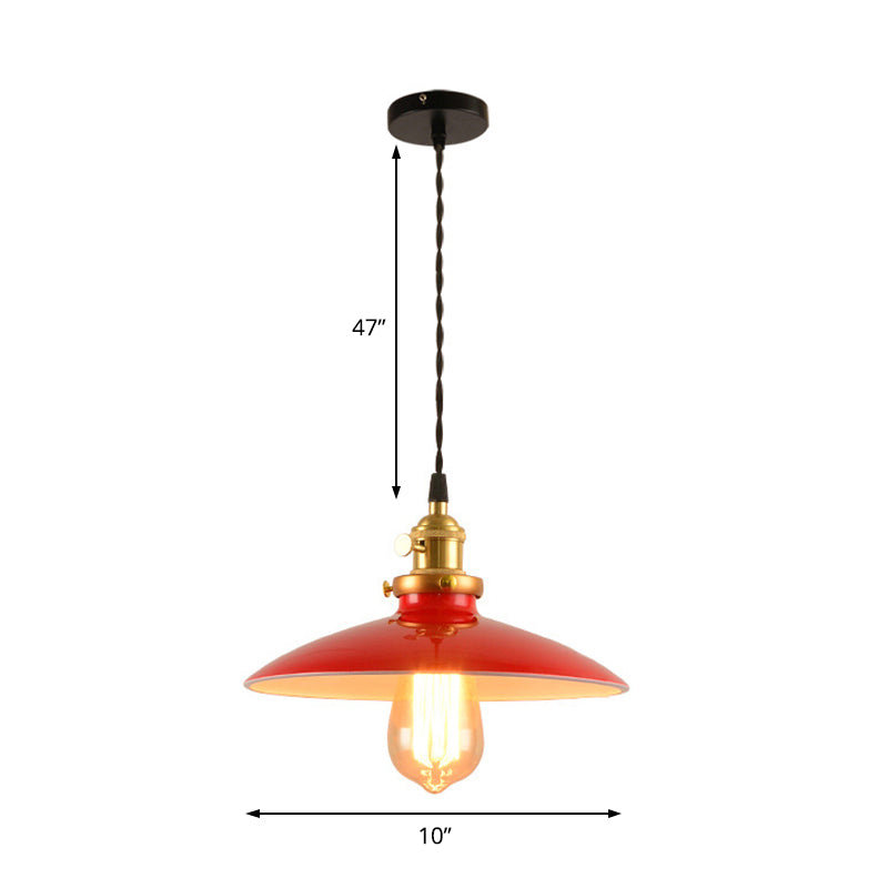 Industrial Style Bowl Pendant Lamp 10"/12.5" Wide 1 Light Metal Hanging Light in Black/White/Red over Table Clearhalo 'Art Deco Pendants' 'Black' 'Cast Iron' 'Ceiling Lights' 'Ceramic' 'Crystal' 'Industrial Pendants' 'Industrial' 'Metal' 'Middle Century Pendants' 'Pendant Lights' 'Pendants' 'Rustic Pendants' 'Tiffany' Lighting' 69234