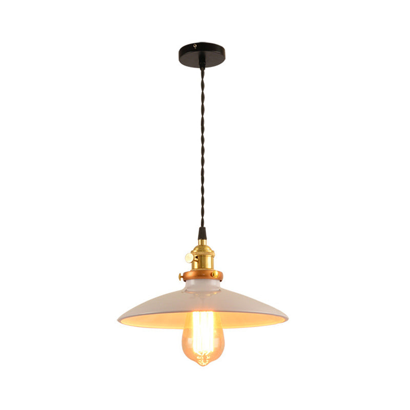 Industrial Style Bowl Pendant Lamp 10"/12.5" Wide 1 Light Metal Hanging Light in Black/White/Red over Table White 10" 1 Clearhalo 'Art Deco Pendants' 'Black' 'Cast Iron' 'Ceiling Lights' 'Ceramic' 'Crystal' 'Industrial Pendants' 'Industrial' 'Metal' 'Middle Century Pendants' 'Pendant Lights' 'Pendants' 'Rustic Pendants' 'Tiffany' Lighting' 69238