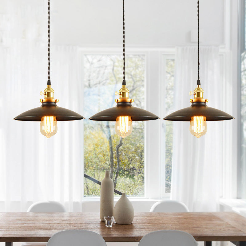 Industrial Style Bowl Pendant Lamp 10"/12.5" Wide 1 Light Metal Hanging Light in Black/White/Red over Table Black 10" 3 Clearhalo 'Art Deco Pendants' 'Black' 'Cast Iron' 'Ceiling Lights' 'Ceramic' 'Crystal' 'Industrial Pendants' 'Industrial' 'Metal' 'Middle Century Pendants' 'Pendant Lights' 'Pendants' 'Rustic Pendants' 'Tiffany' Lighting' 69239