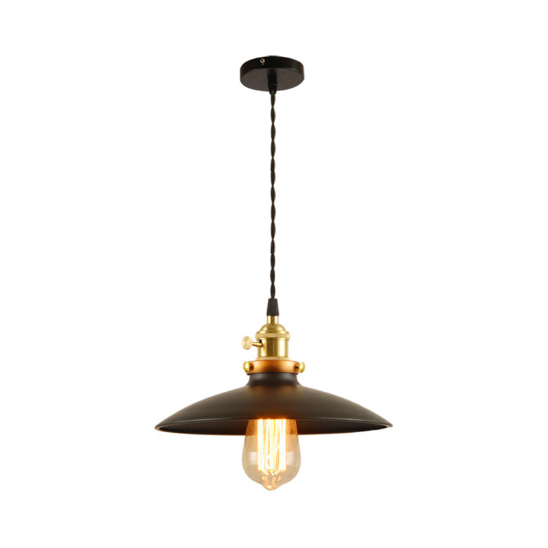Industrial Style Bowl Pendant Lamp 10"/12.5" Wide 1 Light Metal Hanging Light in Black/White/Red over Table Black 10" 1 Clearhalo 'Art Deco Pendants' 'Black' 'Cast Iron' 'Ceiling Lights' 'Ceramic' 'Crystal' 'Industrial Pendants' 'Industrial' 'Metal' 'Middle Century Pendants' 'Pendant Lights' 'Pendants' 'Rustic Pendants' 'Tiffany' Lighting' 69240