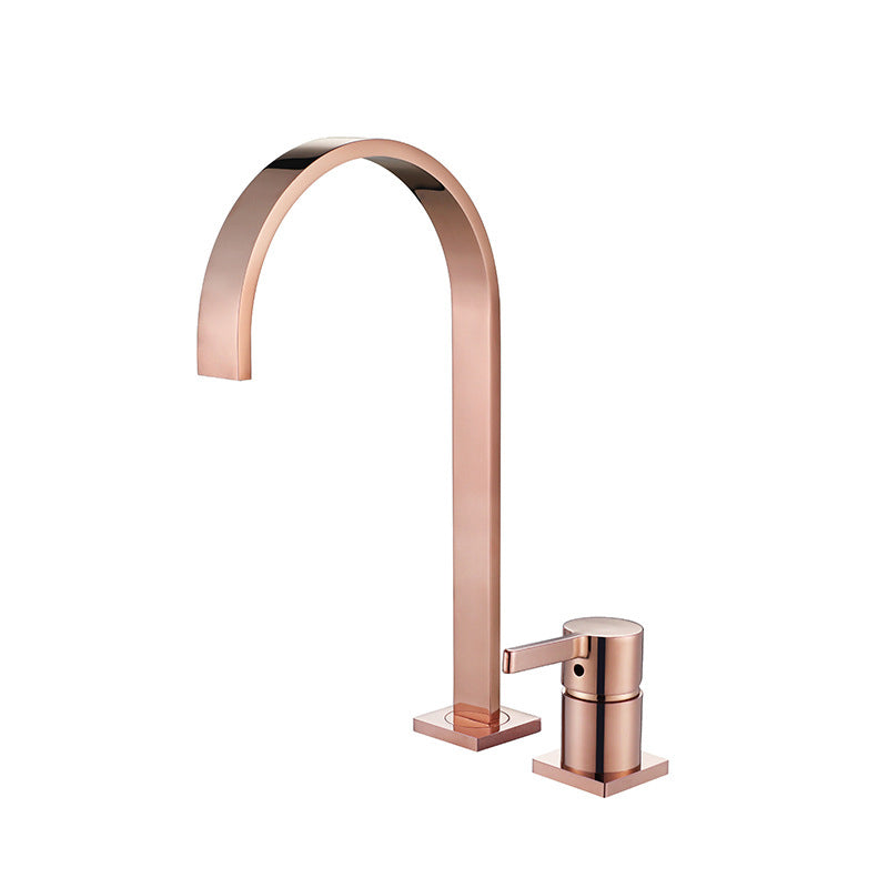 Single Handle Basin Faucet Contemporary Luxury Bathroom Faucet Rose Gold Gooseneck Clearhalo 'Bathroom Remodel & Bathroom Fixtures' 'Bathroom Sink Faucets' 'Bathroom Sinks & Faucet Components' 'bathroom_sink_faucets' 'Home Improvement' 'home_improvement' 'home_improvement_bathroom_sink_faucets' 6926450