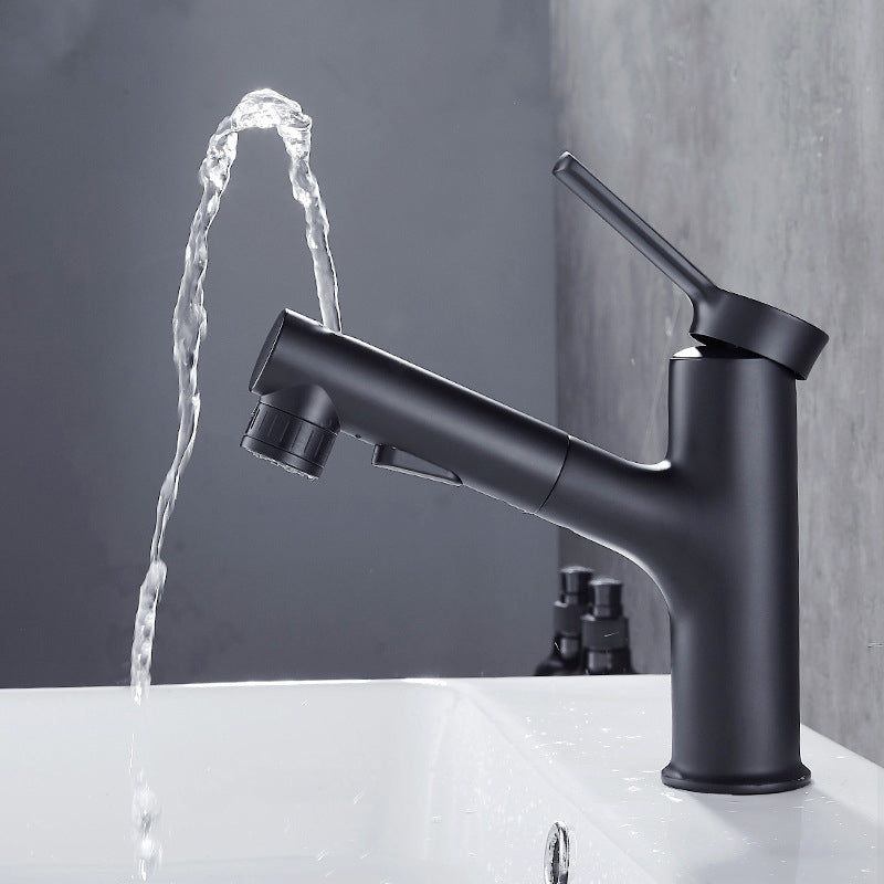 Contemporary Sink Faucet Pull-out Vessel Sink Faucet with Lever Handle Black Clearhalo 'Bathroom Remodel & Bathroom Fixtures' 'Bathroom Sink Faucets' 'Bathroom Sinks & Faucet Components' 'bathroom_sink_faucets' 'Home Improvement' 'home_improvement' 'home_improvement_bathroom_sink_faucets' 6926478