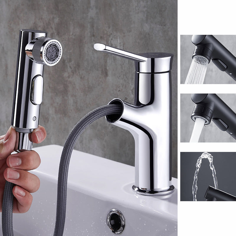 Contemporary Sink Faucet Pull-out Vessel Sink Faucet with Lever Handle Clearhalo 'Bathroom Remodel & Bathroom Fixtures' 'Bathroom Sink Faucets' 'Bathroom Sinks & Faucet Components' 'bathroom_sink_faucets' 'Home Improvement' 'home_improvement' 'home_improvement_bathroom_sink_faucets' 6926485