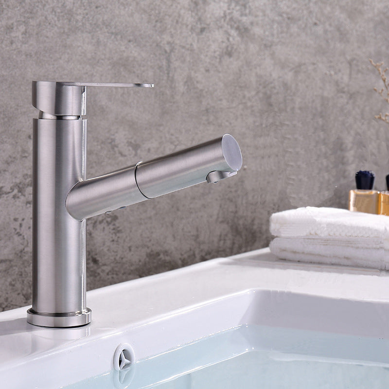 Pull-out Faucet Contemporary Single Handle Faucet with Swivel Spout Silver Clearhalo 'Bathroom Remodel & Bathroom Fixtures' 'Bathroom Sink Faucets' 'Bathroom Sinks & Faucet Components' 'bathroom_sink_faucets' 'Home Improvement' 'home_improvement' 'home_improvement_bathroom_sink_faucets' 6926493