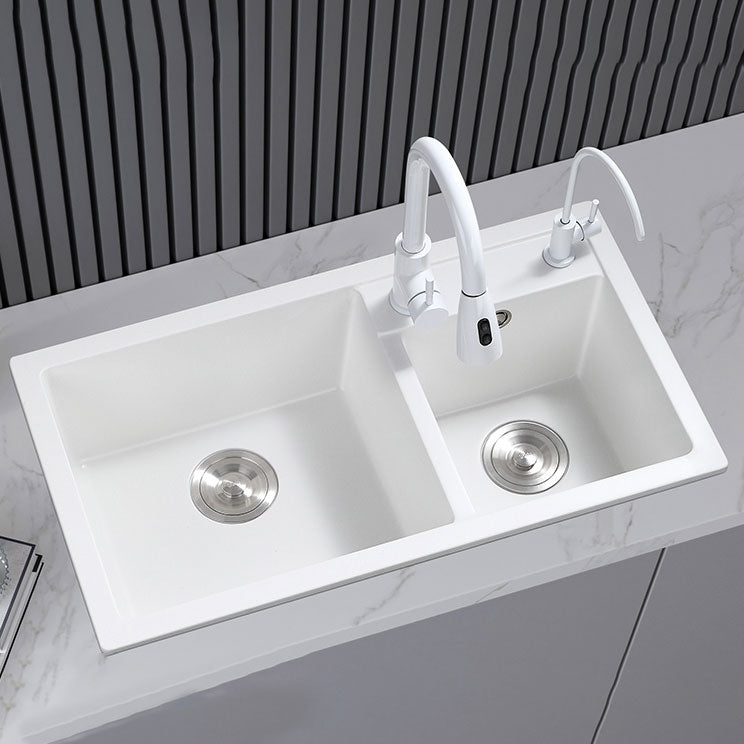 Classic Quartz Sink Double Bowl Solid Color Kitchen Sink with Faucet 32"L x 18"W x 9"H Sink with Faucet Double Tap for Water Purification Clearhalo 'Home Improvement' 'home_improvement' 'home_improvement_kitchen_sinks' 'Kitchen Remodel & Kitchen Fixtures' 'Kitchen Sinks & Faucet Components' 'Kitchen Sinks' 'kitchen_sinks' 6926578