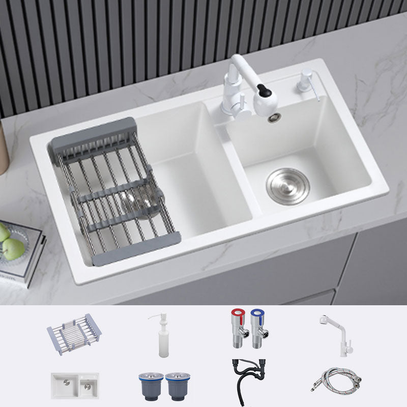 Classic Quartz Sink Double Bowl Solid Color Kitchen Sink with Faucet Sink with Faucet Pull Out Faucet Clearhalo 'Home Improvement' 'home_improvement' 'home_improvement_kitchen_sinks' 'Kitchen Remodel & Kitchen Fixtures' 'Kitchen Sinks & Faucet Components' 'Kitchen Sinks' 'kitchen_sinks' 6926584