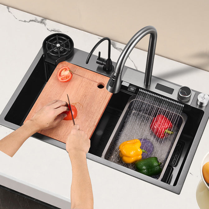 Classic Black Sink Stainless Steel Single Basin Sink with Soundproofing Clearhalo 'Home Improvement' 'home_improvement' 'home_improvement_kitchen_sinks' 'Kitchen Remodel & Kitchen Fixtures' 'Kitchen Sinks & Faucet Components' 'Kitchen Sinks' 'kitchen_sinks' 6926600