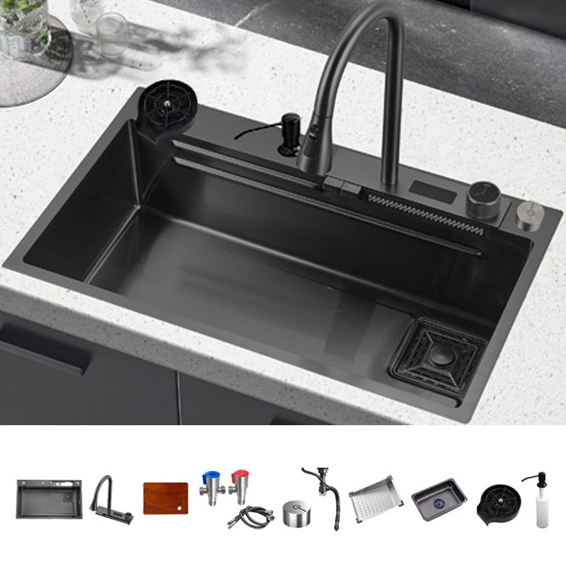 Classic Black Sink Stainless Steel Single Basin Sink with Soundproofing Sink with Faucet Pull Out Faucet Cup Washer&Soap Dispenser& Deck Control Drain Clearhalo 'Home Improvement' 'home_improvement' 'home_improvement_kitchen_sinks' 'Kitchen Remodel & Kitchen Fixtures' 'Kitchen Sinks & Faucet Components' 'Kitchen Sinks' 'kitchen_sinks' 6926605