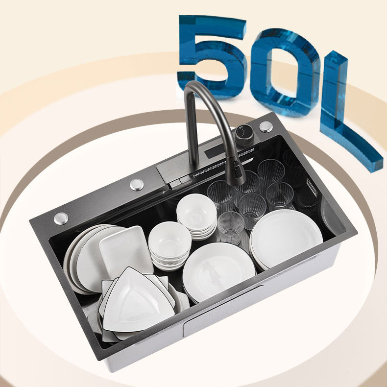 Classic Black Sink Stainless Steel Single Basin Sink with Soundproofing Clearhalo 'Home Improvement' 'home_improvement' 'home_improvement_kitchen_sinks' 'Kitchen Remodel & Kitchen Fixtures' 'Kitchen Sinks & Faucet Components' 'Kitchen Sinks' 'kitchen_sinks' 6926611