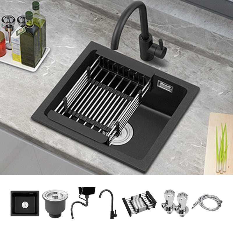 Modern Quartz Sink Black Faucet Kitchen Sink with Adjustable Tray Sink with Faucet Gooseneck/High Arc Clearhalo 'Home Improvement' 'home_improvement' 'home_improvement_kitchen_sinks' 'Kitchen Remodel & Kitchen Fixtures' 'Kitchen Sinks & Faucet Components' 'Kitchen Sinks' 'kitchen_sinks' 6926626