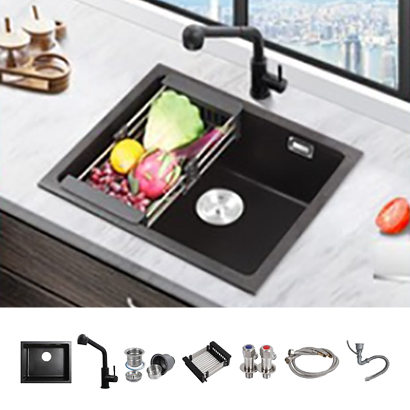 Modern Quartz Sink Black Faucet Kitchen Sink with Adjustable Tray 30"L x 18"W x 9"H Sink with Faucet Straight Pull-Out Faucet Clearhalo 'Home Improvement' 'home_improvement' 'home_improvement_kitchen_sinks' 'Kitchen Remodel & Kitchen Fixtures' 'Kitchen Sinks & Faucet Components' 'Kitchen Sinks' 'kitchen_sinks' 6926643