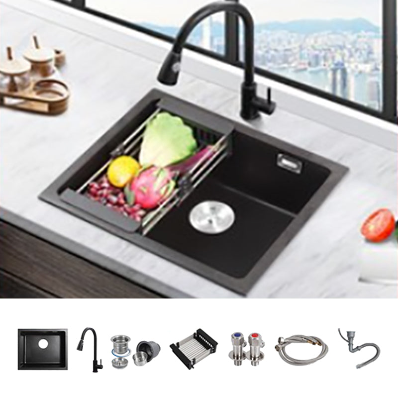Modern Quartz Sink Black Faucet Kitchen Sink with Adjustable Tray 30"L x 18"W x 9"H Sink with Faucet Pull Out Faucet Clearhalo 'Home Improvement' 'home_improvement' 'home_improvement_kitchen_sinks' 'Kitchen Remodel & Kitchen Fixtures' 'Kitchen Sinks & Faucet Components' 'Kitchen Sinks' 'kitchen_sinks' 6926644