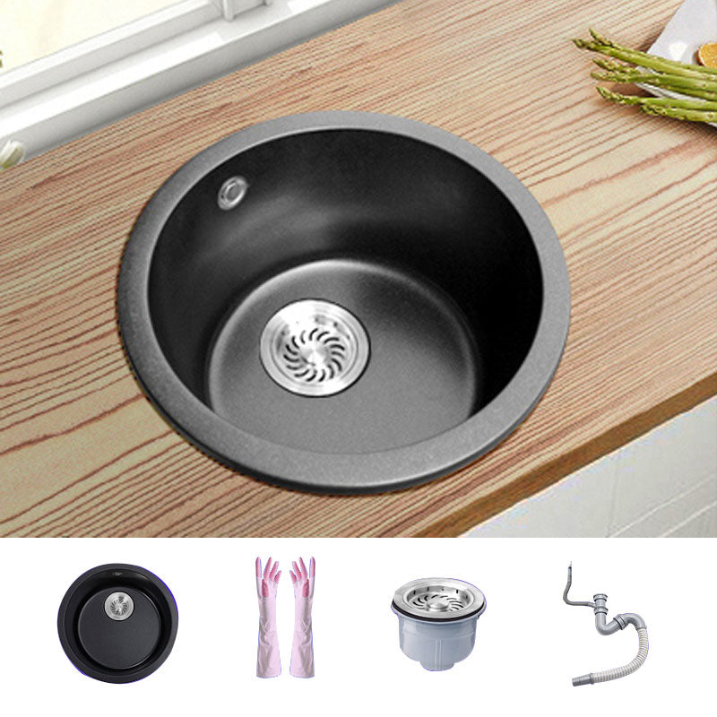 Round Granite Kitchen Sink in Black with Drain Assembly Undermount Sink 15"L x 15"W x 8"H Sink Only None Clearhalo 'Home Improvement' 'home_improvement' 'home_improvement_kitchen_sinks' 'Kitchen Remodel & Kitchen Fixtures' 'Kitchen Sinks & Faucet Components' 'Kitchen Sinks' 'kitchen_sinks' 6926700