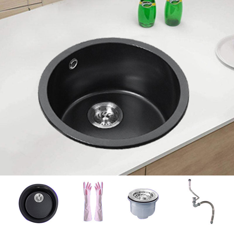 Round Granite Kitchen Sink in Black with Drain Assembly Undermount Sink 16"L x 16"W x 8"H Sink Only None Clearhalo 'Home Improvement' 'home_improvement' 'home_improvement_kitchen_sinks' 'Kitchen Remodel & Kitchen Fixtures' 'Kitchen Sinks & Faucet Components' 'Kitchen Sinks' 'kitchen_sinks' 6926704