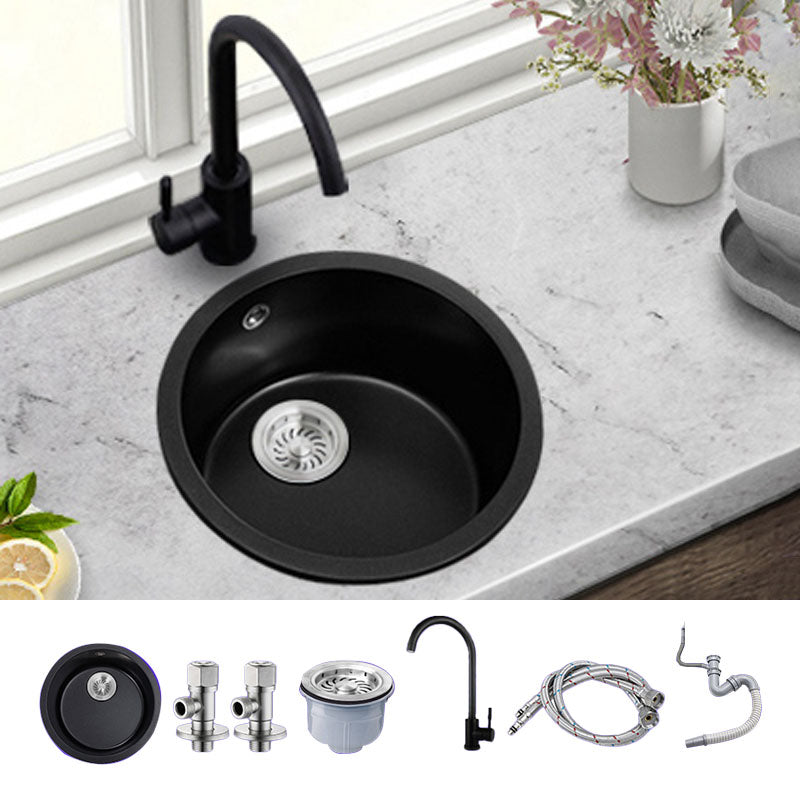 Round Granite Kitchen Sink in Black with Drain Assembly Undermount Sink Sink with Faucet Cold and Hot Tap Clearhalo 'Home Improvement' 'home_improvement' 'home_improvement_kitchen_sinks' 'Kitchen Remodel & Kitchen Fixtures' 'Kitchen Sinks & Faucet Components' 'Kitchen Sinks' 'kitchen_sinks' 6926706