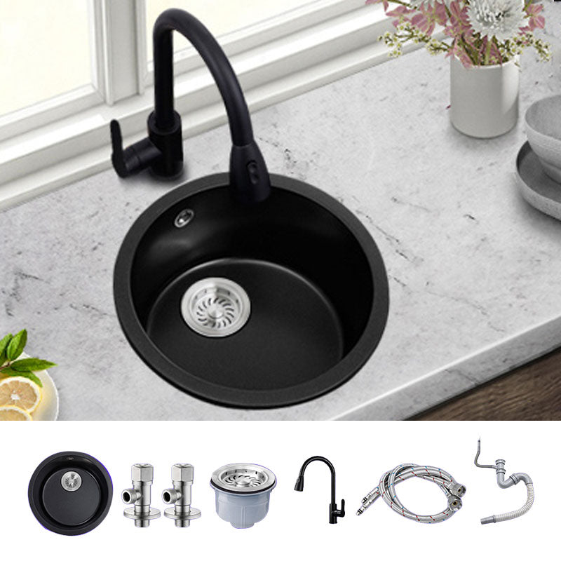 Round Granite Kitchen Sink in Black with Drain Assembly Undermount Sink Sink with Faucet Pull Out Faucet Clearhalo 'Home Improvement' 'home_improvement' 'home_improvement_kitchen_sinks' 'Kitchen Remodel & Kitchen Fixtures' 'Kitchen Sinks & Faucet Components' 'Kitchen Sinks' 'kitchen_sinks' 6926708