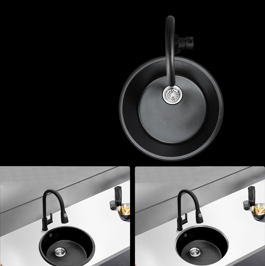 Round Granite Kitchen Sink in Black with Drain Assembly Undermount Sink Clearhalo 'Home Improvement' 'home_improvement' 'home_improvement_kitchen_sinks' 'Kitchen Remodel & Kitchen Fixtures' 'Kitchen Sinks & Faucet Components' 'Kitchen Sinks' 'kitchen_sinks' 6926710