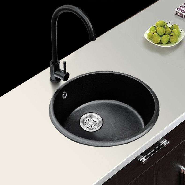 Round Granite Kitchen Sink in Black with Drain Assembly Undermount Sink Clearhalo 'Home Improvement' 'home_improvement' 'home_improvement_kitchen_sinks' 'Kitchen Remodel & Kitchen Fixtures' 'Kitchen Sinks & Faucet Components' 'Kitchen Sinks' 'kitchen_sinks' 6926712