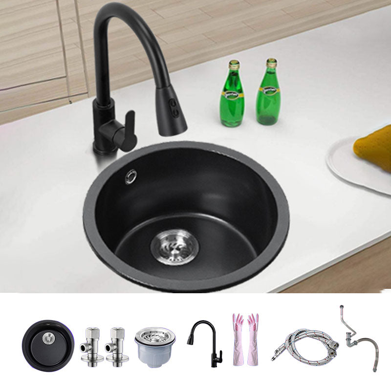 Round Granite Kitchen Sink in Black with Drain Assembly Undermount Sink Sink with Faucet Pull Out Faucet Clearhalo 'Home Improvement' 'home_improvement' 'home_improvement_kitchen_sinks' 'Kitchen Remodel & Kitchen Fixtures' 'Kitchen Sinks & Faucet Components' 'Kitchen Sinks' 'kitchen_sinks' 6926717