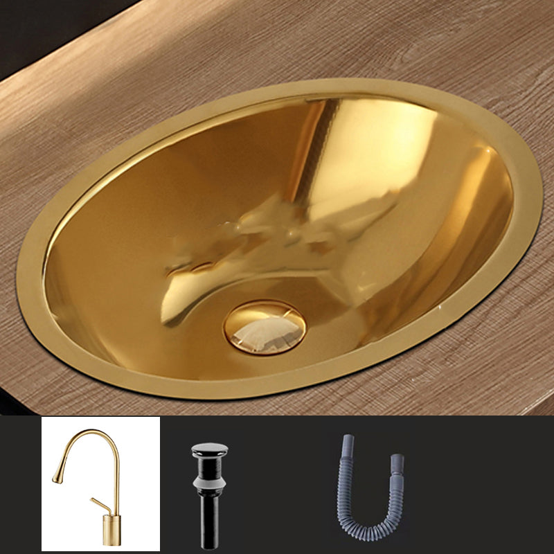 Oval Undermount Bathroom Sink Stainless Steel Shut-Off Valve Included Bathroom Sink Gold Round Faucet Sink with Faucet Clearhalo 'Bathroom Remodel & Bathroom Fixtures' 'Bathroom Sinks & Faucet Components' 'Bathroom Sinks' 'bathroom_sink' 'Home Improvement' 'home_improvement' 'home_improvement_bathroom_sink' 6926764