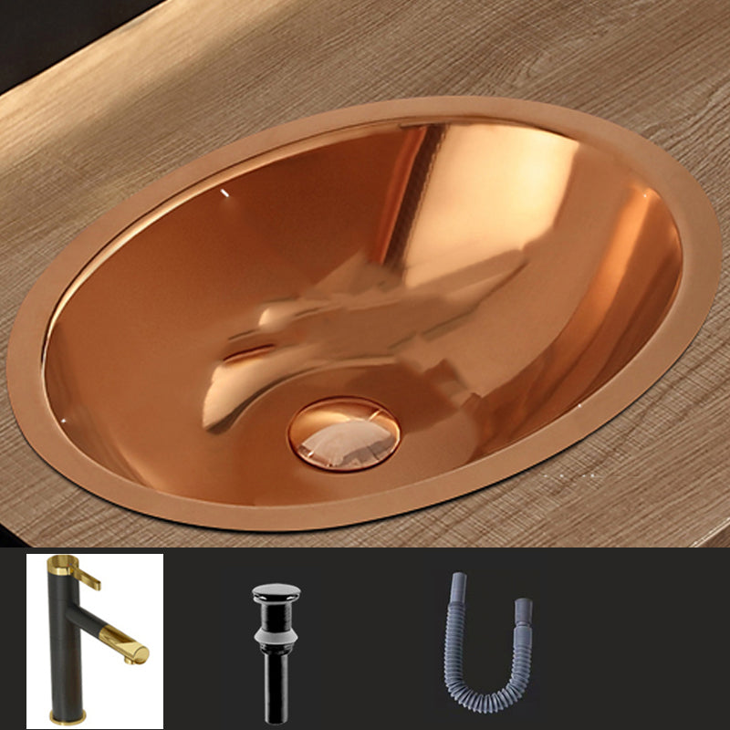 Oval Undermount Bathroom Sink Stainless Steel Shut-Off Valve Included Bathroom Sink Rose Gold Pulling Sink with Faucet Clearhalo 'Bathroom Remodel & Bathroom Fixtures' 'Bathroom Sinks & Faucet Components' 'Bathroom Sinks' 'bathroom_sink' 'Home Improvement' 'home_improvement' 'home_improvement_bathroom_sink' 6926765