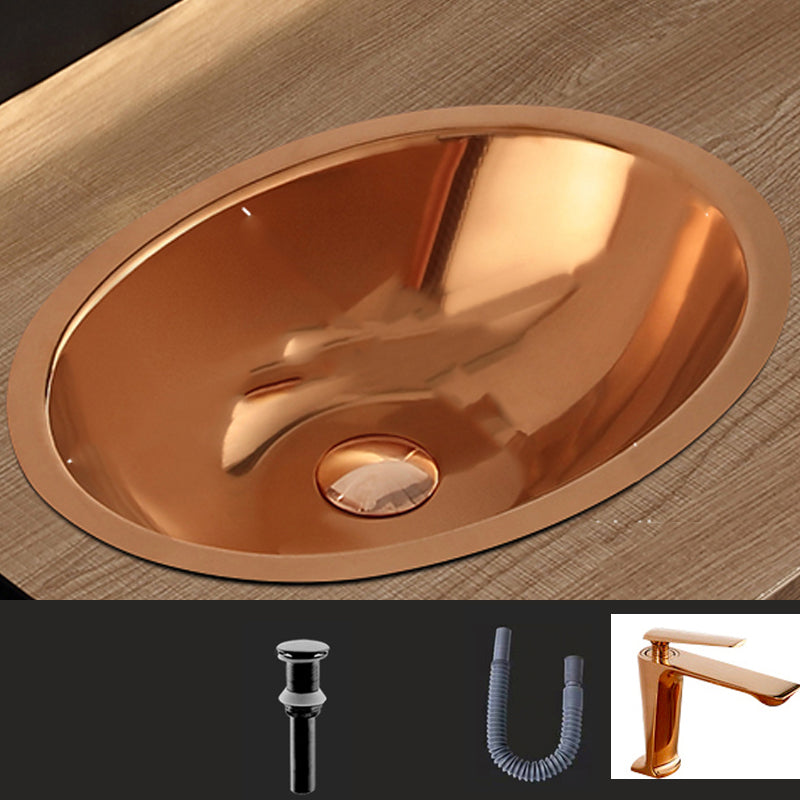 Oval Undermount Bathroom Sink Stainless Steel Shut-Off Valve Included Bathroom Sink Rose Gold 7 Shape Sink with Faucet Clearhalo 'Bathroom Remodel & Bathroom Fixtures' 'Bathroom Sinks & Faucet Components' 'Bathroom Sinks' 'bathroom_sink' 'Home Improvement' 'home_improvement' 'home_improvement_bathroom_sink' 6926766