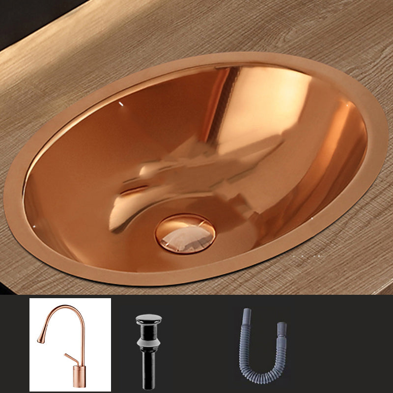 Oval Undermount Bathroom Sink Stainless Steel Shut-Off Valve Included Bathroom Sink Rose Gold Round Faucet Sink with Faucet Clearhalo 'Bathroom Remodel & Bathroom Fixtures' 'Bathroom Sinks & Faucet Components' 'Bathroom Sinks' 'bathroom_sink' 'Home Improvement' 'home_improvement' 'home_improvement_bathroom_sink' 6926767