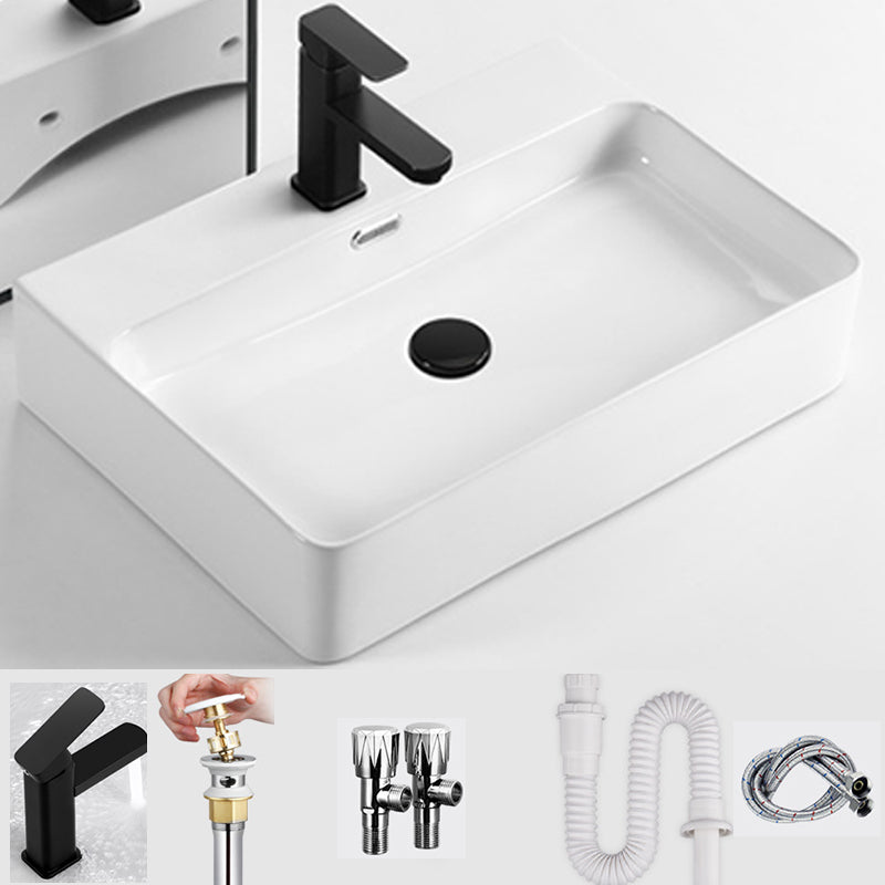 Modern Style Rectangular Vessel Sink with 1-Faucet Hole Porcelain Wash Stand 24"L x 17"W x 5"H Column Sink with Faucet Clearhalo 'Bathroom Remodel & Bathroom Fixtures' 'Bathroom Sinks & Faucet Components' 'Bathroom Sinks' 'bathroom_sink' 'Home Improvement' 'home_improvement' 'home_improvement_bathroom_sink' 6926775