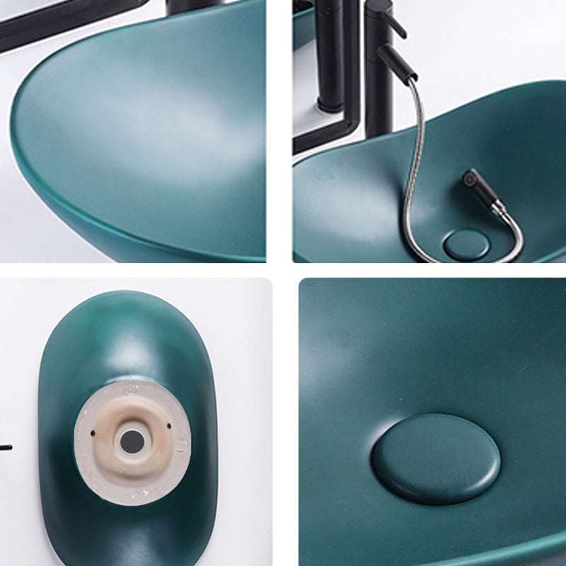 Modern Vessel Lavatory Sink Oval Porcelain with Faucet Vessel Sink Clearhalo 'Bathroom Remodel & Bathroom Fixtures' 'Bathroom Sinks & Faucet Components' 'Bathroom Sinks' 'bathroom_sink' 'Home Improvement' 'home_improvement' 'home_improvement_bathroom_sink' 6926798