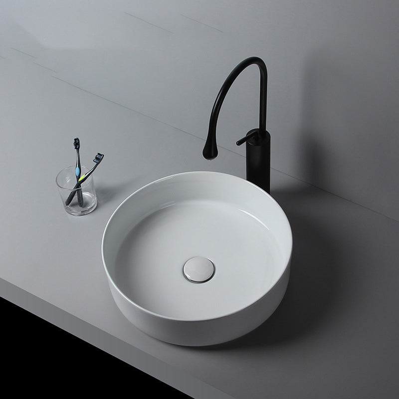 Modern White Vessel Sink Porcelain Shut-Off Valve Included Bathroom Sink Clearhalo 'Bathroom Remodel & Bathroom Fixtures' 'Bathroom Sinks & Faucet Components' 'Bathroom Sinks' 'bathroom_sink' 'Home Improvement' 'home_improvement' 'home_improvement_bathroom_sink' 6926801