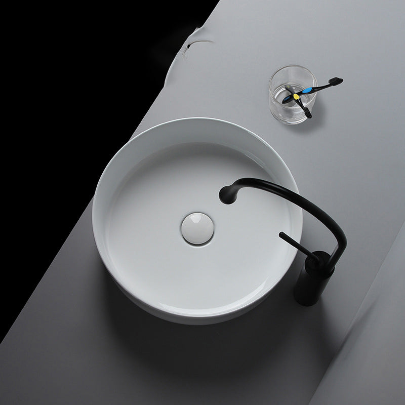 Modern White Vessel Sink Porcelain Shut-Off Valve Included Bathroom Sink Clearhalo 'Bathroom Remodel & Bathroom Fixtures' 'Bathroom Sinks & Faucet Components' 'Bathroom Sinks' 'bathroom_sink' 'Home Improvement' 'home_improvement' 'home_improvement_bathroom_sink' 6926803