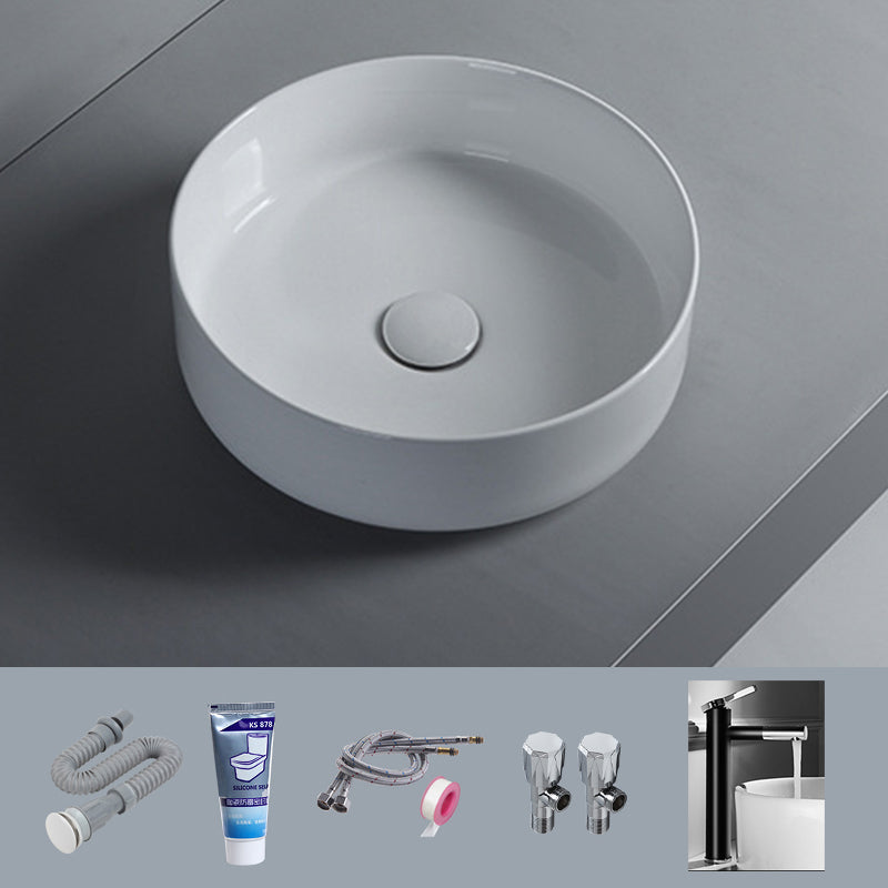Modern White Vessel Sink Porcelain Shut-Off Valve Included Bathroom Sink 11.8"L x 11.8"W x 4.7"H Sink with Faucet Clearhalo 'Bathroom Remodel & Bathroom Fixtures' 'Bathroom Sinks & Faucet Components' 'Bathroom Sinks' 'bathroom_sink' 'Home Improvement' 'home_improvement' 'home_improvement_bathroom_sink' 6926804