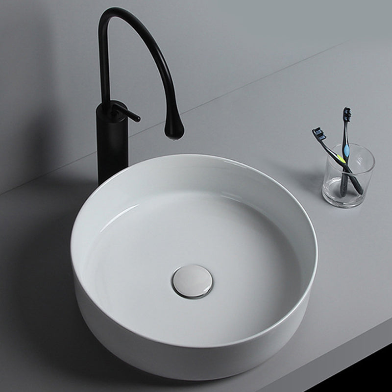 Modern White Vessel Sink Porcelain Shut-Off Valve Included Bathroom Sink Clearhalo 'Bathroom Remodel & Bathroom Fixtures' 'Bathroom Sinks & Faucet Components' 'Bathroom Sinks' 'bathroom_sink' 'Home Improvement' 'home_improvement' 'home_improvement_bathroom_sink' 6926807