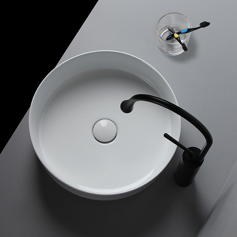 Modern White Vessel Sink Porcelain Shut-Off Valve Included Bathroom Sink Clearhalo 'Bathroom Remodel & Bathroom Fixtures' 'Bathroom Sinks & Faucet Components' 'Bathroom Sinks' 'bathroom_sink' 'Home Improvement' 'home_improvement' 'home_improvement_bathroom_sink' 6926812
